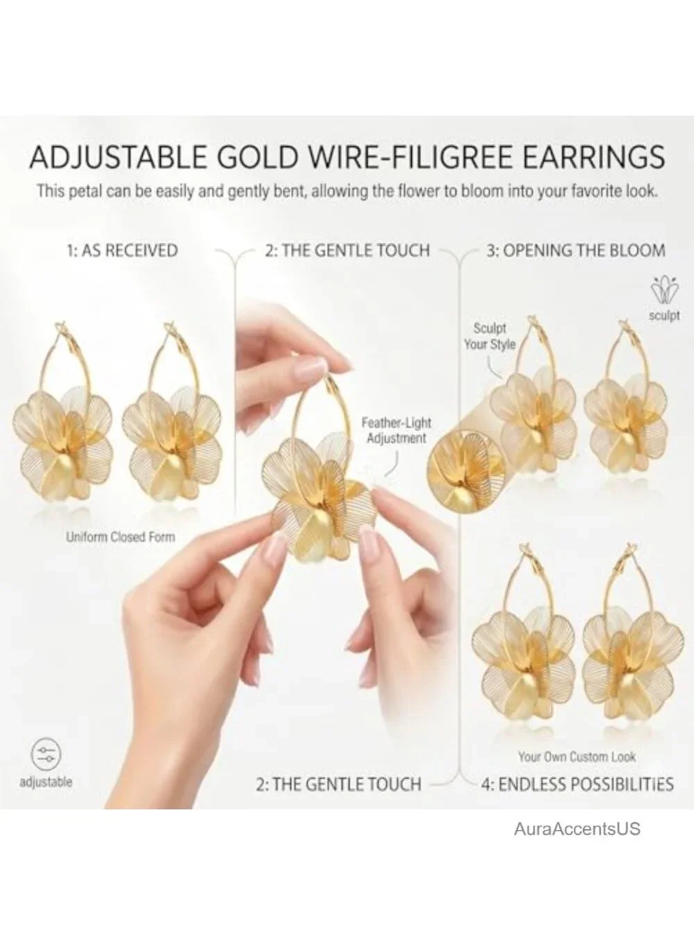 Dangle Flower Gold Hoop Earrings for Women - Lightweight Tarnish-Resistant Gift